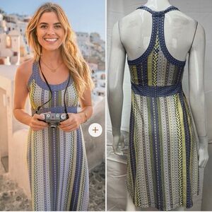 Prana Women's S Yellow Blue Gray Racerback Halter Stretch Short Shelf Bra Dress